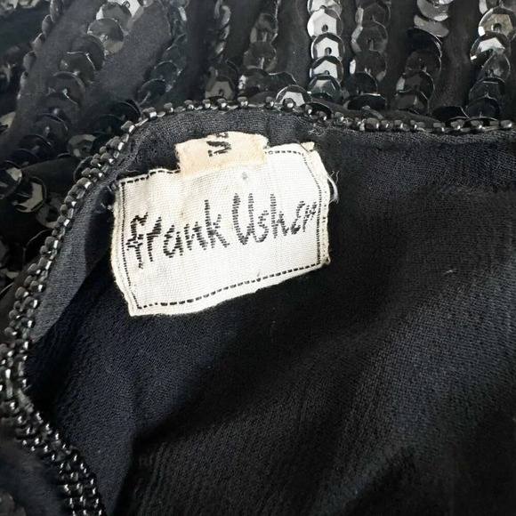 Vintage Frank Usher  Black All Over Sequin Sparkly Half Sleeve Top S - Picture 7 of 7